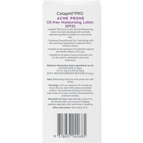 Cetaphil Pro Acne Prone Oil Free SPF 25 Facial Moisturising Lotion 118ml