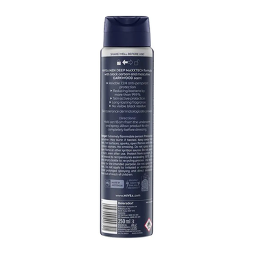 Nivea Men Deep Darkwood Black Carbon Antiperspirant Spray 250ml