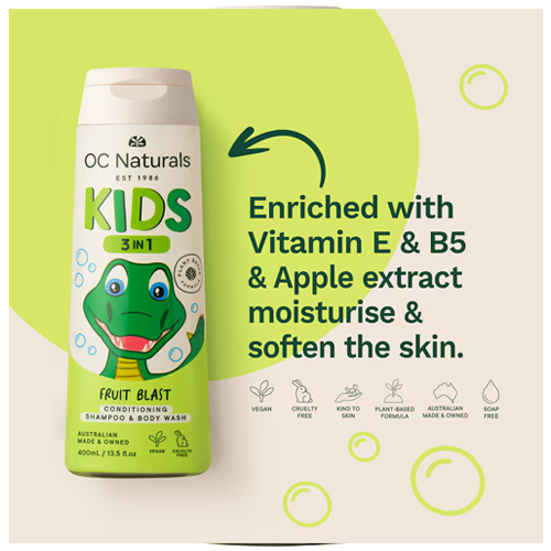 OC Naturals Kids 3-In-1 Fruit Blast Conditioning, Shampoo and Body Wash 400ml