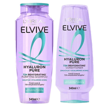 L'Oreal Elvive Hyaluron Pure Rehydrating Shampoo and Conditioner 340ml