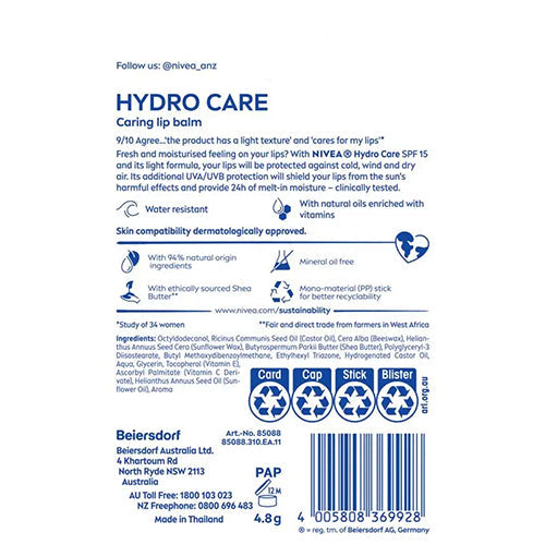 Nivea Hydro Care SPF 15 Moisturizing Lip Balm