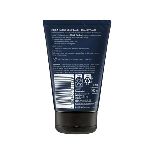 Nivea Men Deep Clears Away Face and Beard Wash 100ml