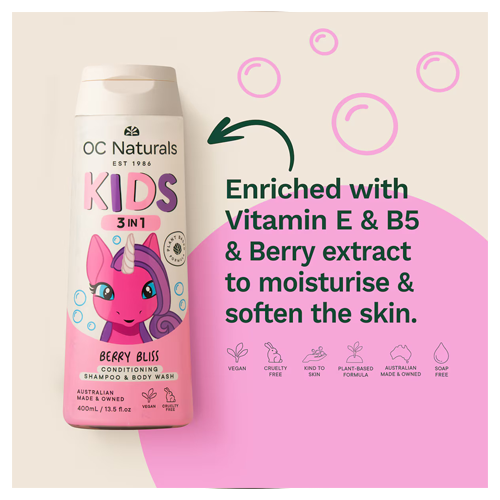 OC Naturals Kids 3-In-1 Fruit Berry Bliss Conditioning, Shampoo and Body Wash 400ml