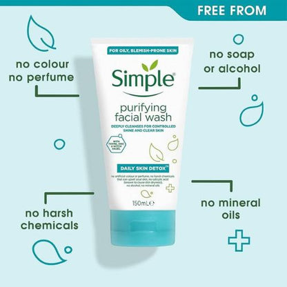 Simple Cleansing Facial Wash Gel Daily Skin Detox Purifying 150mL