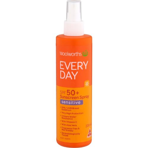 Woolworths SPF 50+ Everyday Sensitive Sunscreen Spray 200mL